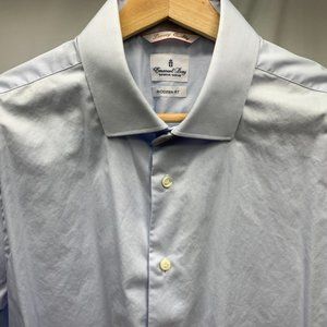 EMANUEL BERG Modern Fit Mr Crown Solid Blue Superfine Cotton Dress Shirt